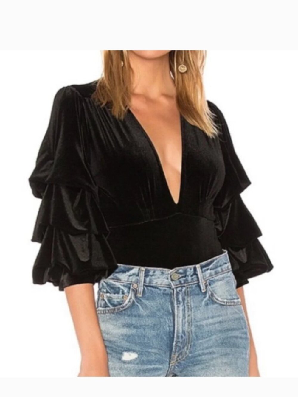 MISA LOS ANGELES Linde Velvet Bodysuit - Black - Size M
